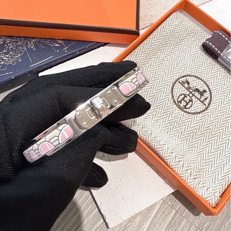 HERMES 粉色銀色琺瑯手環 PM-0