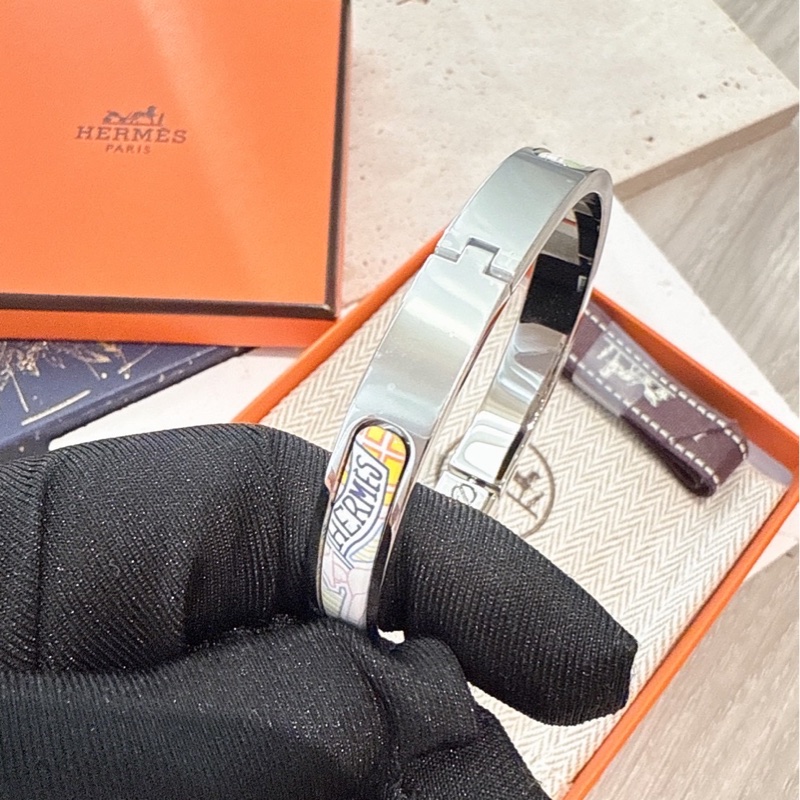 HERMES 粉色銀色琺瑯手環 PM-2