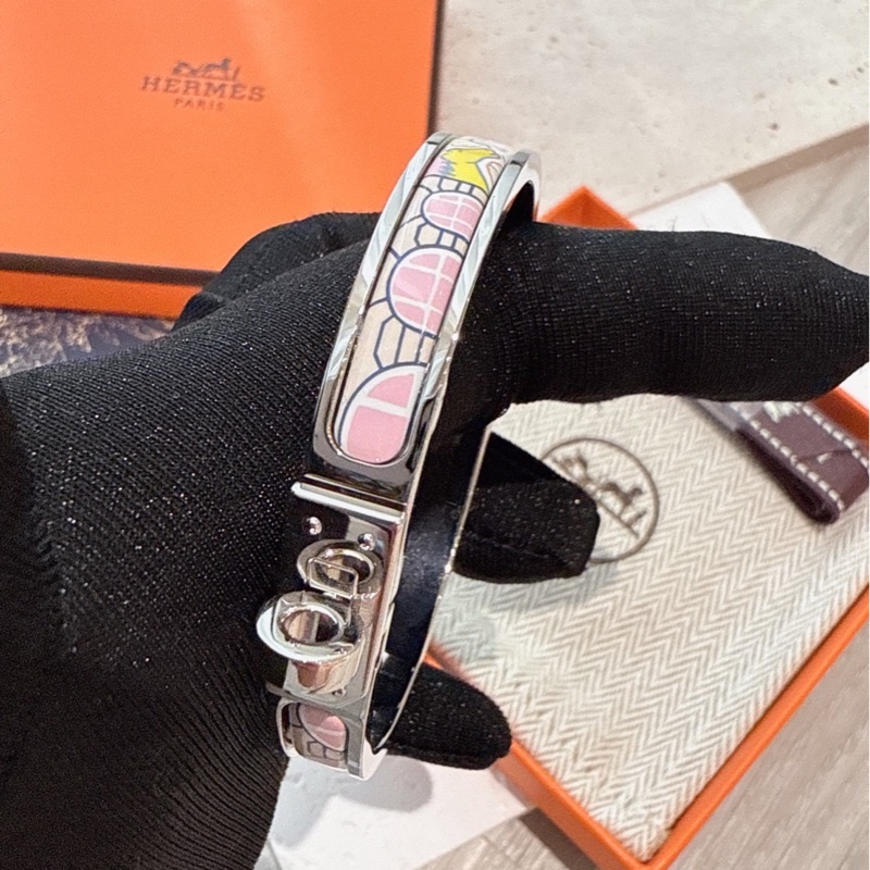 HERMES 粉色銀色琺瑯手環 PM-3