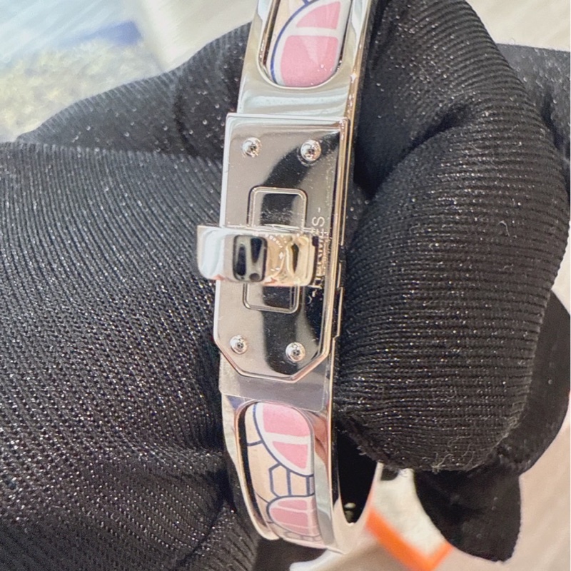HERMES 粉色銀色琺瑯手環 PM-5