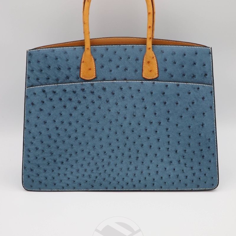 【飛天馬精品】HERMES 愛馬仕－手提包／湖水藍／鴕鳥皮　#0000272-1