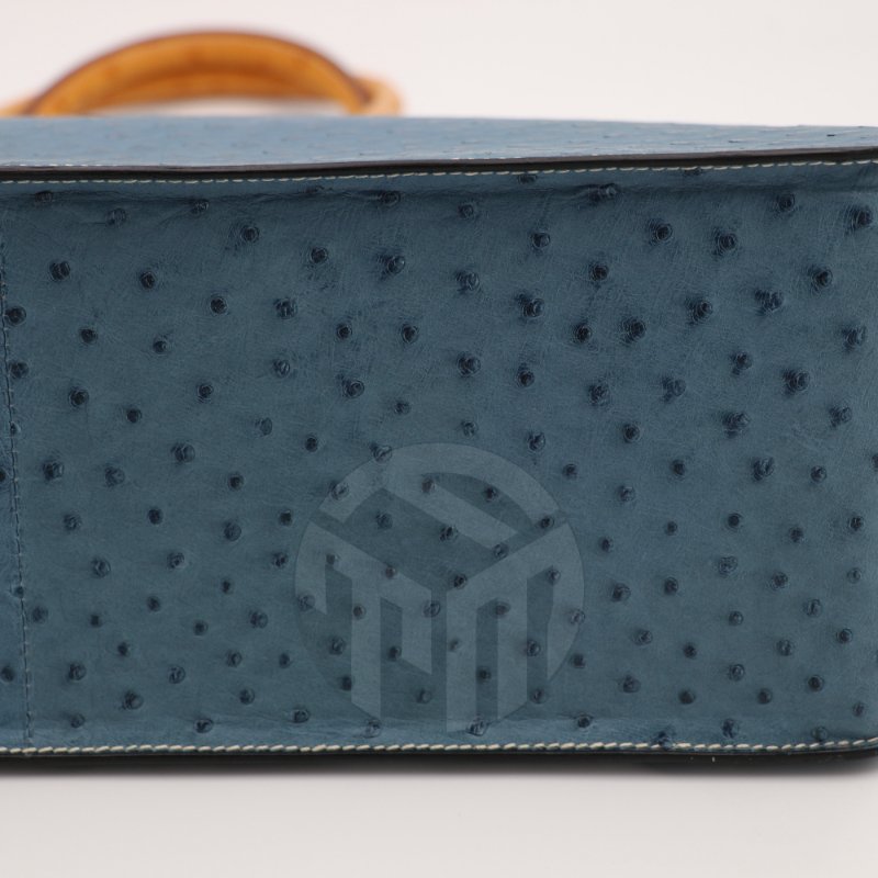 【飛天馬精品】HERMES 愛馬仕－手提包／湖水藍／鴕鳥皮　#0000272-2
