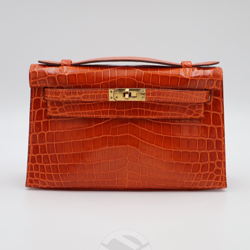 【飛天馬精品】HERMES 愛馬仕-Mini Kelly Pochette Niloticus 尼羅鱷鱷魚皮金扣"J刻"-6