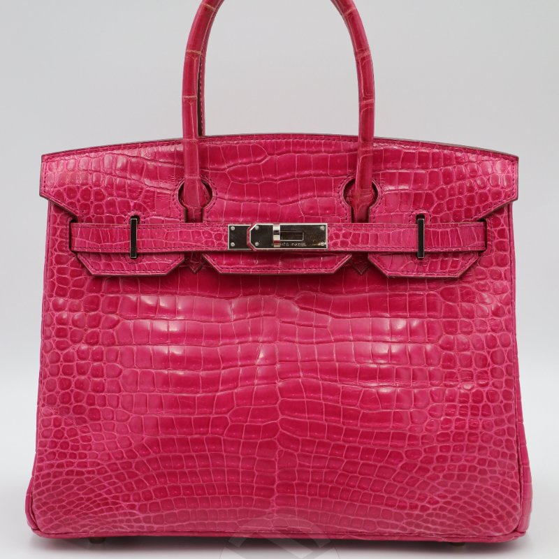 【飛天馬精品】HERMES 愛馬仕-手提包 Birkin 30 Porosus灣鱷 銀扣 天方夜譚粉紫 "F刻"-0