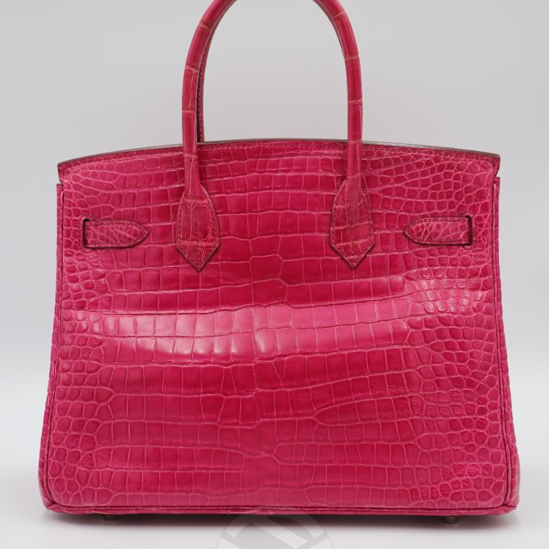 【飛天馬精品】HERMES 愛馬仕-手提包 Birkin 30 Porosus灣鱷 銀扣 天方夜譚粉紫 "F刻"-1