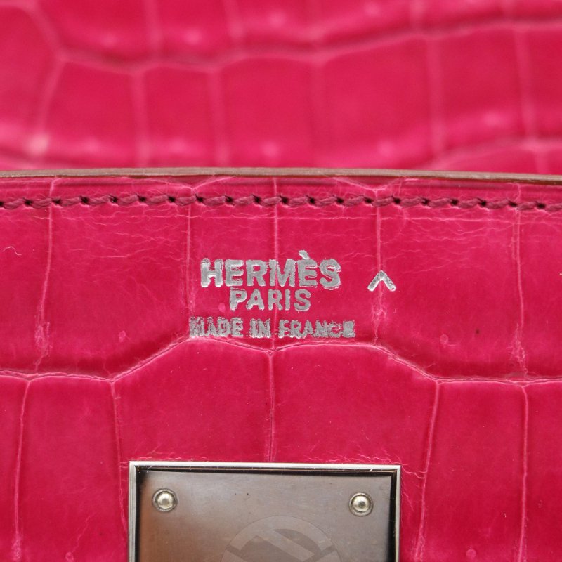 【飛天馬精品】HERMES 愛馬仕-手提包 Birkin 30 Porosus灣鱷 銀扣 天方夜譚粉紫 "F刻"-5