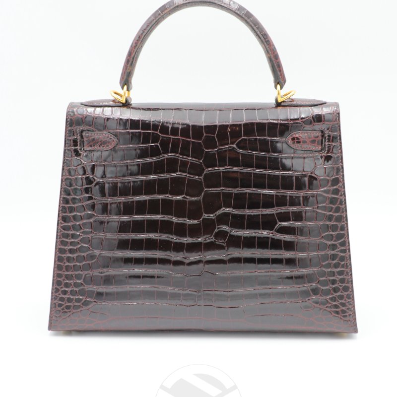 【飛天馬精品】HERMES 愛馬仕-手提包 Kelly 28 Porosus灣鱷 金扣 "H刻"-1