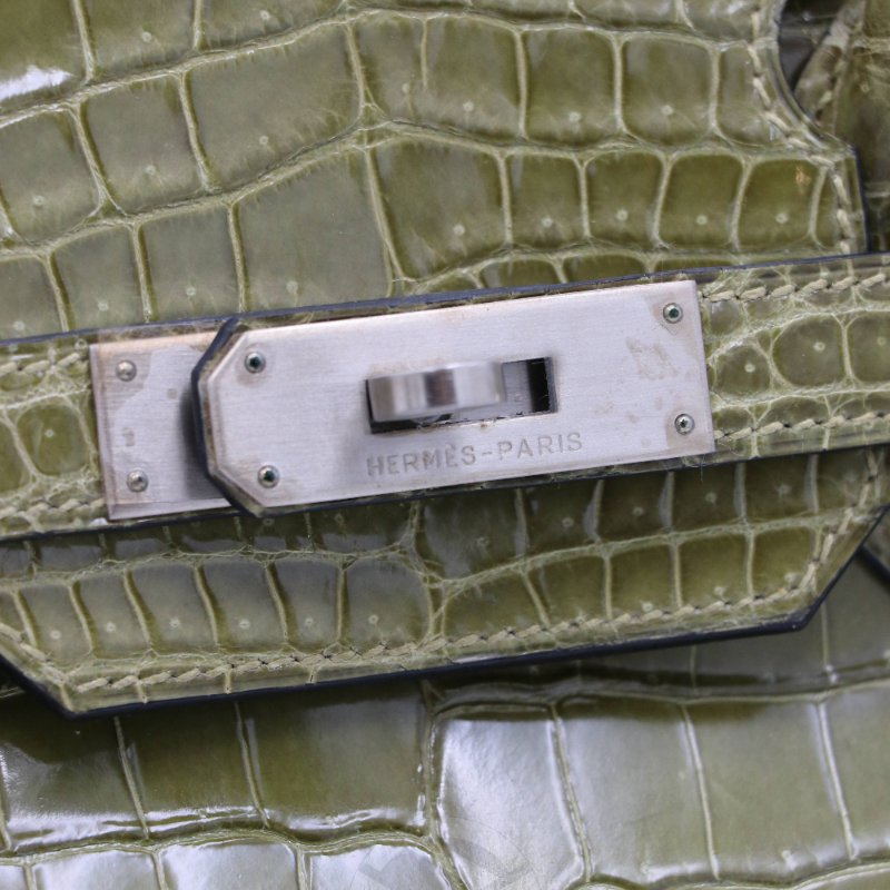 【飛天馬精品】HERMES 愛馬仕－手提包 Birkin 30 Porosus灣鱷 銀扣 "G刻"-4