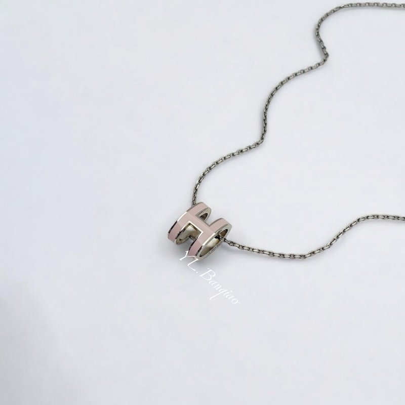 Hermes 85粉色銀簍空POP H項鍊H147991FP85-0