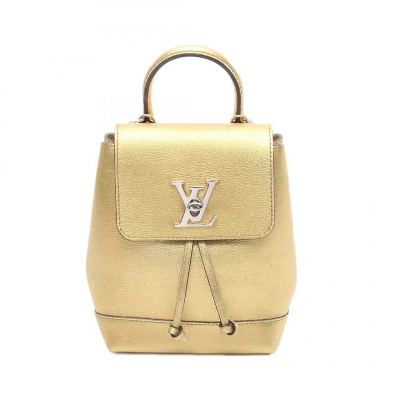 LOUIS VUITTON Lockme Mini Rucksack 背包 M54575 皮革 金屬 金色 二手-0