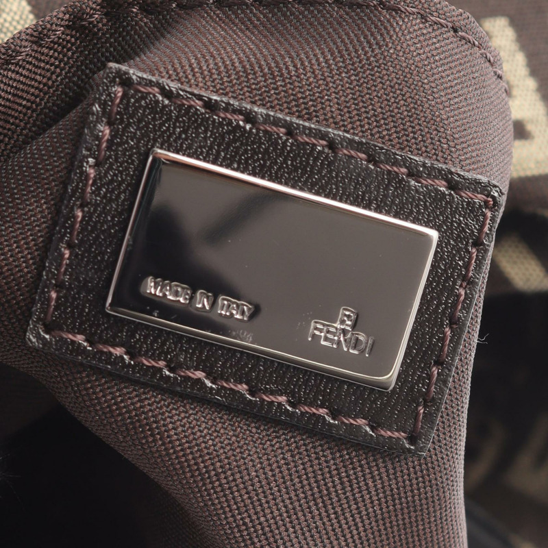 FENDI Zucchino 斜背包 8BT075 帆布皮革棕色米色二手-3