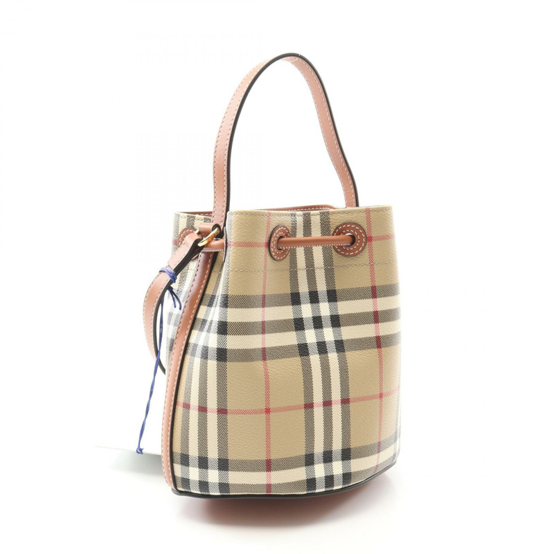 BURBERRY Vintage 格紋水桶肩包 8109794 帆布皮革米棕色-1