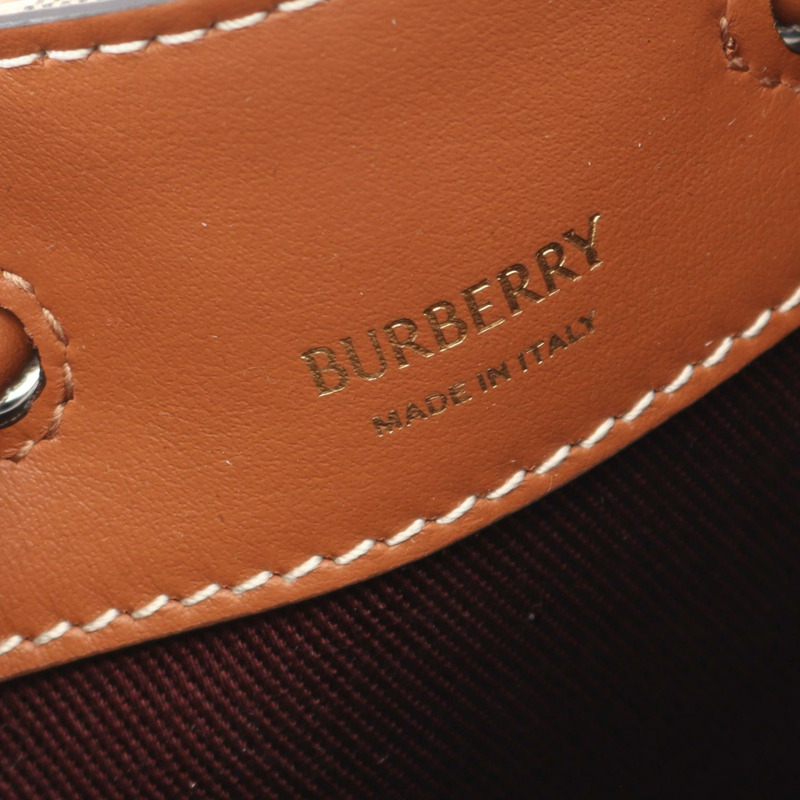 BURBERRY Vintage 格紋水桶肩包 8109794 帆布皮革米棕色-3