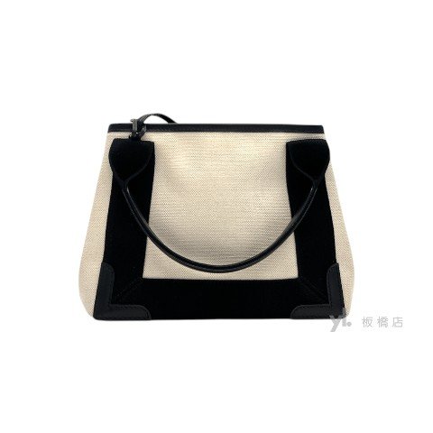 Balenciaga Navy米白帆布小號手提斜背包-4