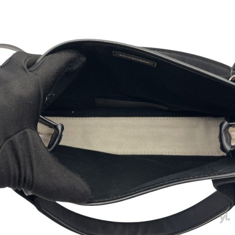 Balenciaga Navy米白帆布小號手提斜背包-6