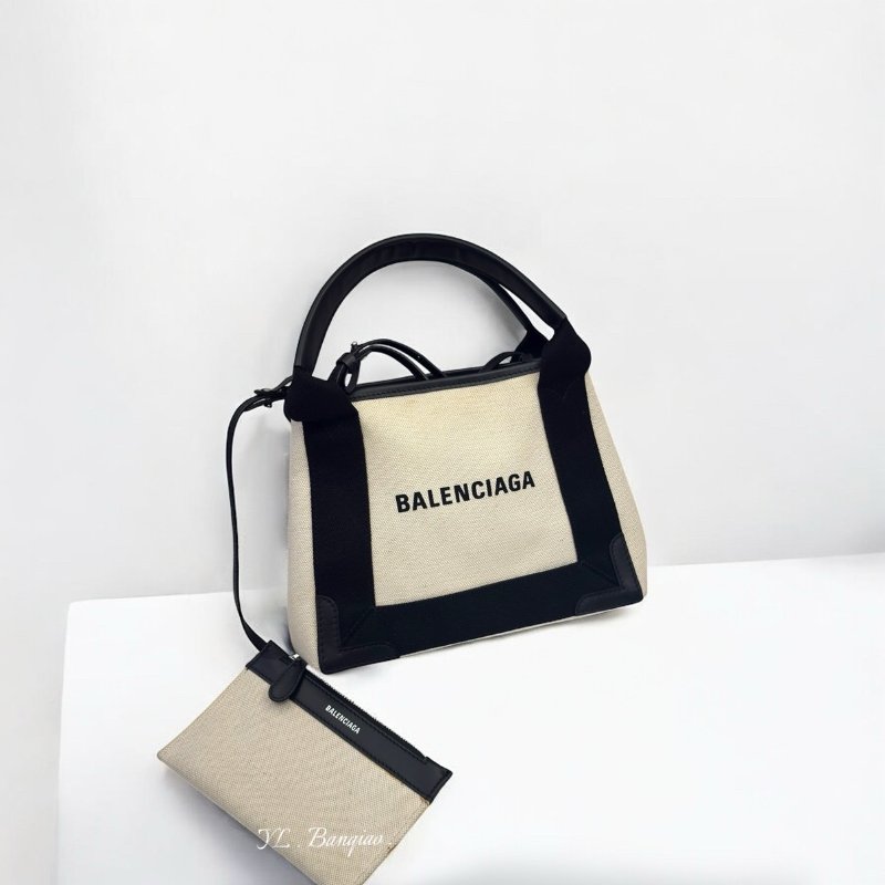 Balenciaga Navy米白帆布小號手提斜背包-0