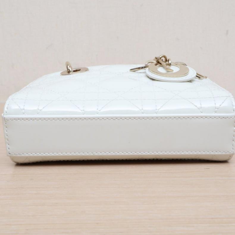 Lady D-Joy 橫版戴妃包 超迷你 16 白色 漆皮 金釦 2023-3