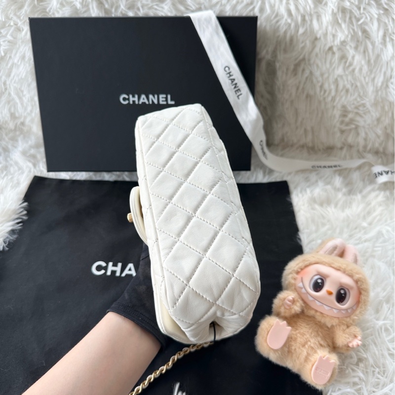 香奈兒 Chanel 22c cf mini 白色 金球 羊皮 單肩 斜挎-4