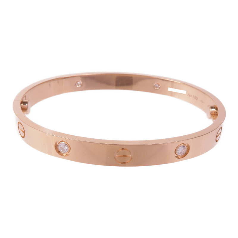 CARTIER 18K玫瑰金Love Bracelet 4P Diamond鑽石手鐲Cartier#17-2