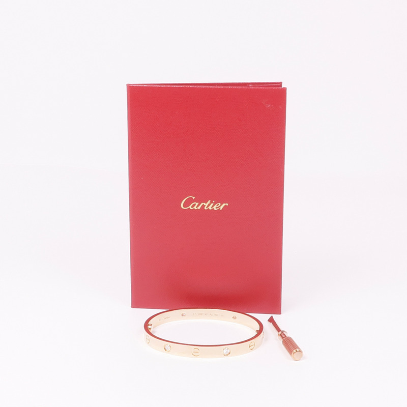 CARTIER 18K玫瑰金Love Bracelet 4P Diamond鑽石手鐲Cartier#17-6