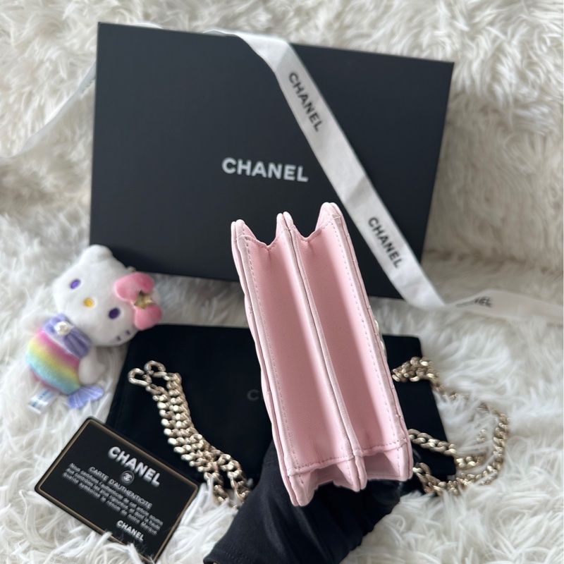 香奈兒 Chanel 22s 琺瑯手柄 小廢包 羊皮 淡粉色/櫻花粉 手提/斜挎包-6