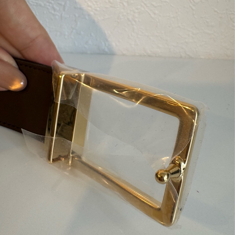 Gucci滿版花紋/咖金釦皮帶85cm-8