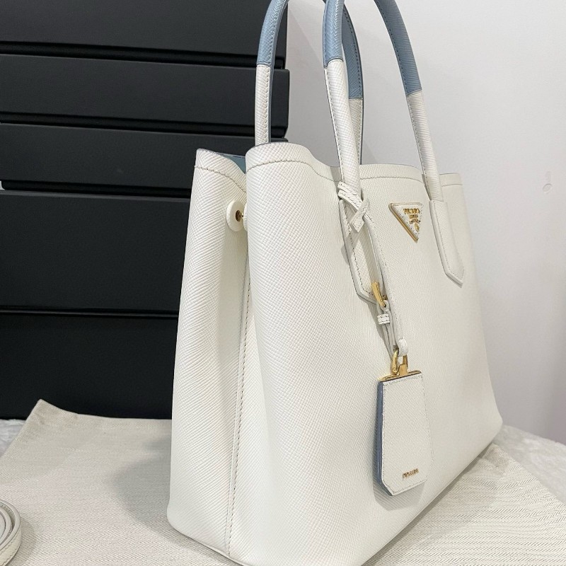 Prada普拉達中號白拼藍色double 托特包 手提包-7