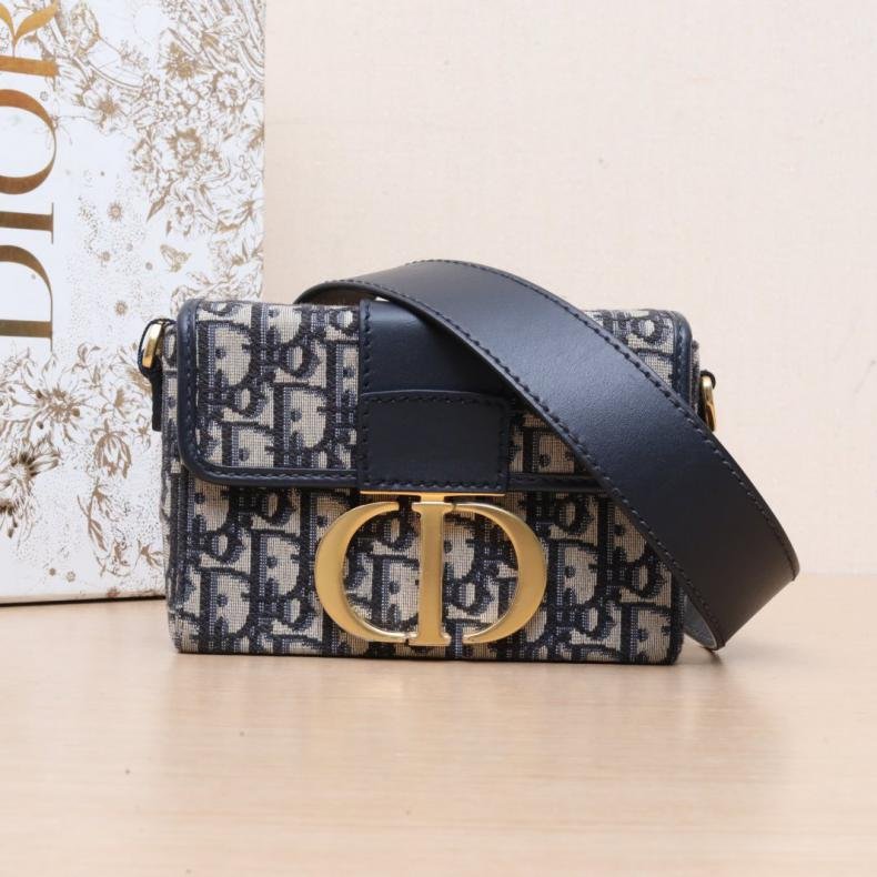 30Montaigne 蒙田 Box 藍色 帆布 金釦 2020 Oblique印花-0