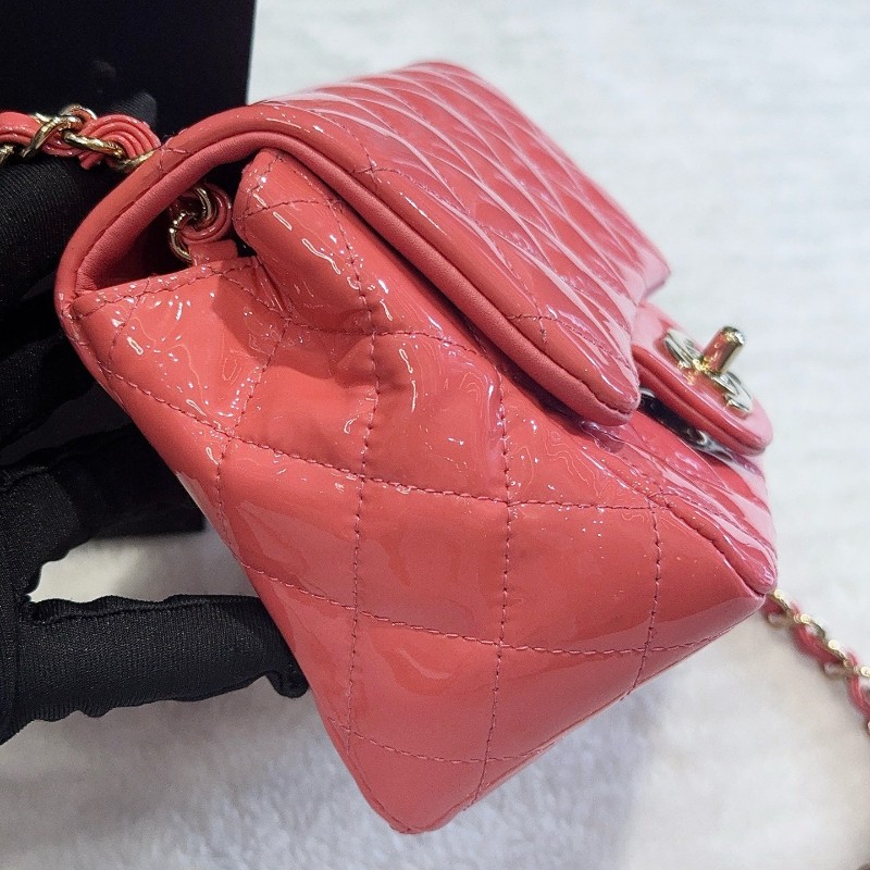 Chanel香奈兒 粉色漆皮方胖子 肩背包 斜背包25開-2