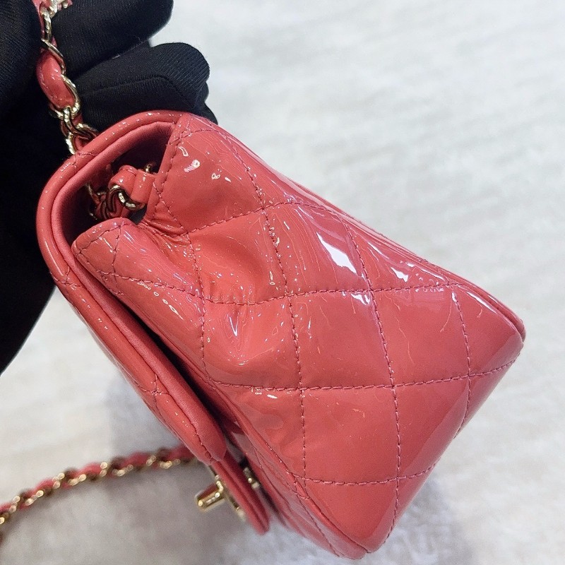 Chanel香奈兒 粉色漆皮方胖子 肩背包 斜背包25開-4