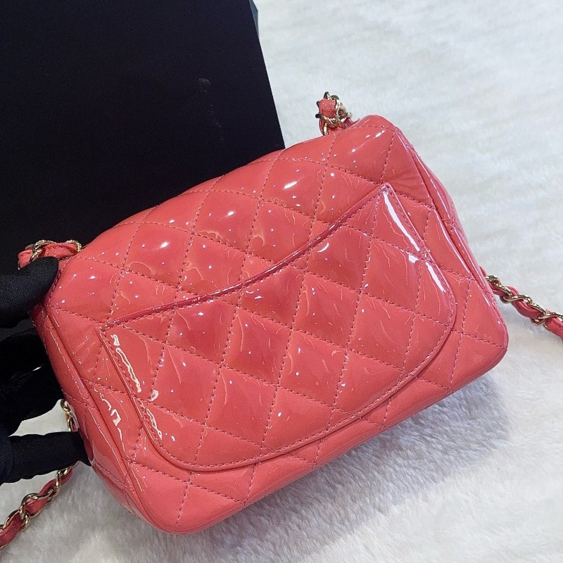 Chanel香奈兒 粉色漆皮方胖子 肩背包 斜背包25開-5