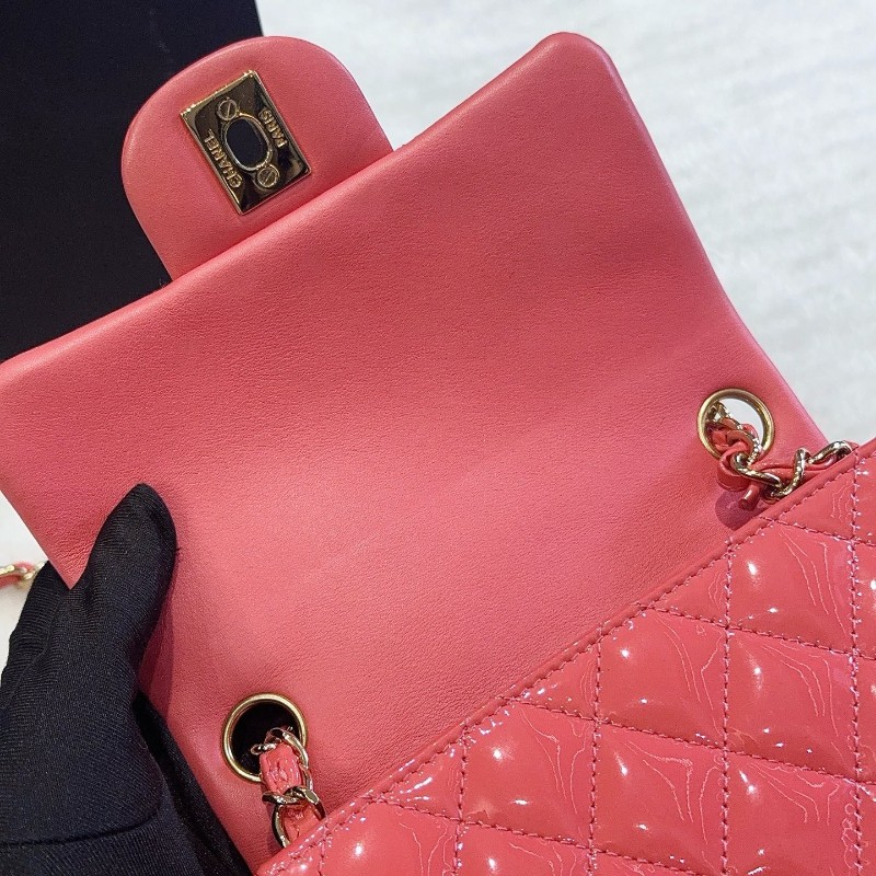 Chanel香奈兒 粉色漆皮方胖子 肩背包 斜背包25開-6