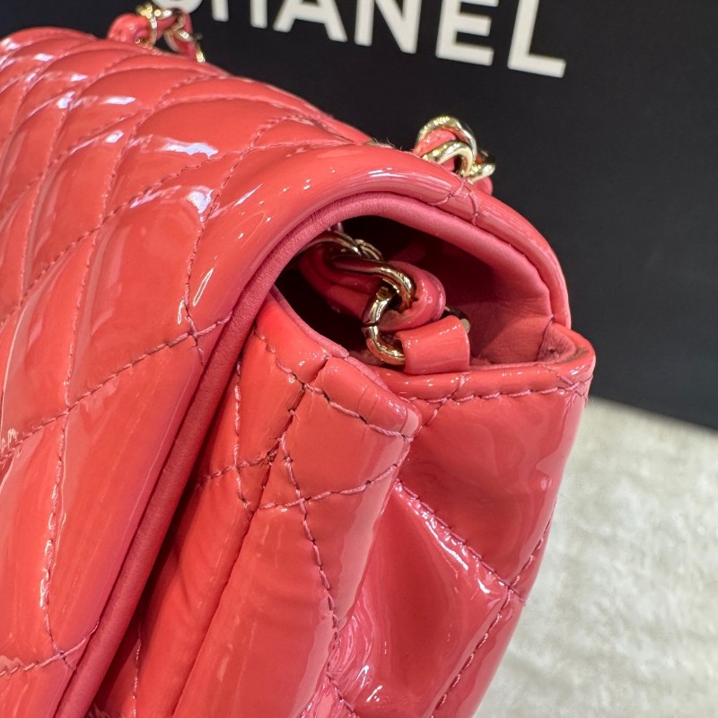 Chanel香奈兒 粉色漆皮方胖子 肩背包 斜背包25開-13