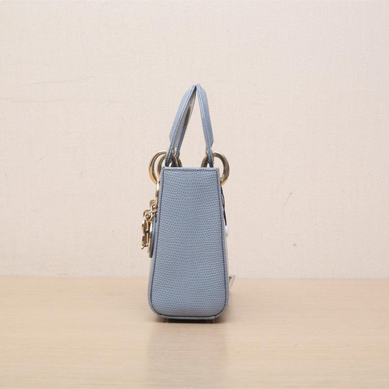 Lady Dior 戴妃包 三格 藍色 蜥蜴皮 淺金扣 2020-1