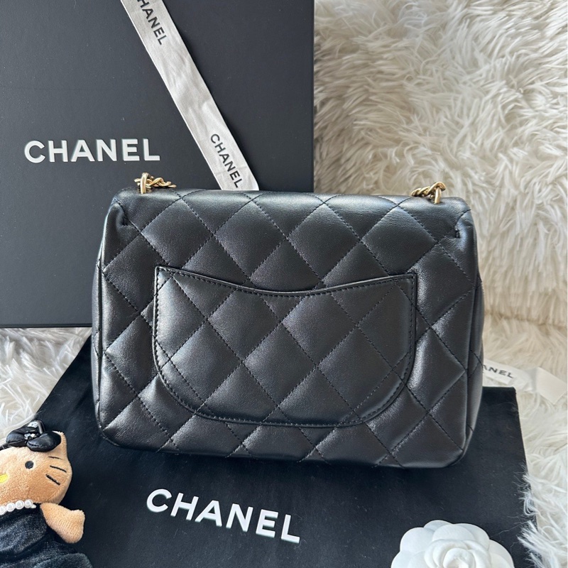 香奈兒 Chanel 25c 羊皮 黑色 愛心金球 調節扣 方胖子 單肩 斜挎 手提-1