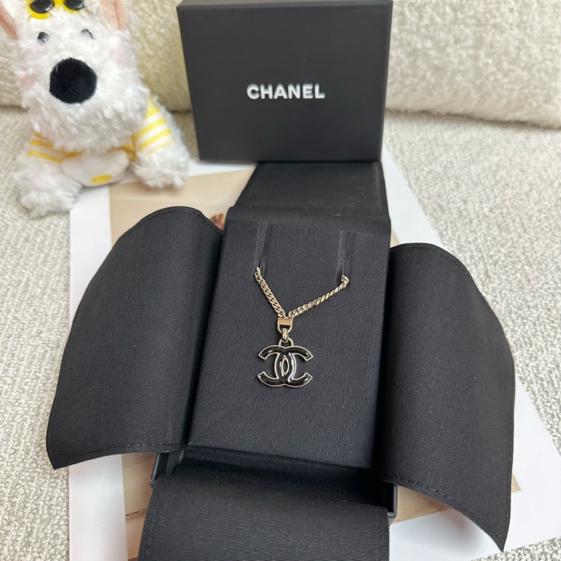 Chanel 香奈兒雙C黑色琺瑯項鍊-0