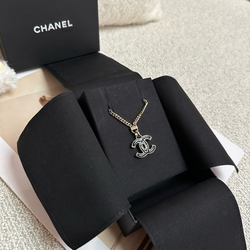 Chanel 香奈兒雙C黑色琺瑯項鍊-1
