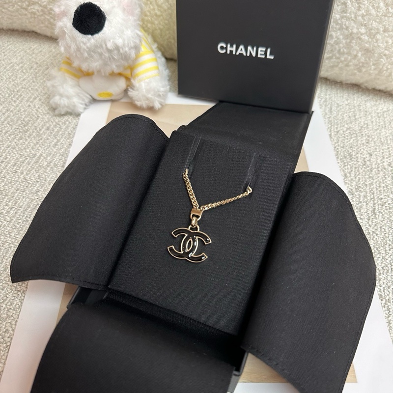 Chanel 香奈兒雙C黑色琺瑯項鍊-2