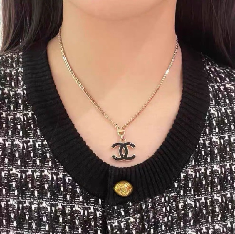 Chanel 香奈兒雙C黑色琺瑯項鍊-7