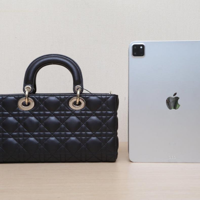 Lady D-Joy 橫版戴妃包 中號 26 黑色 皮革S 淺金扣 2022-2