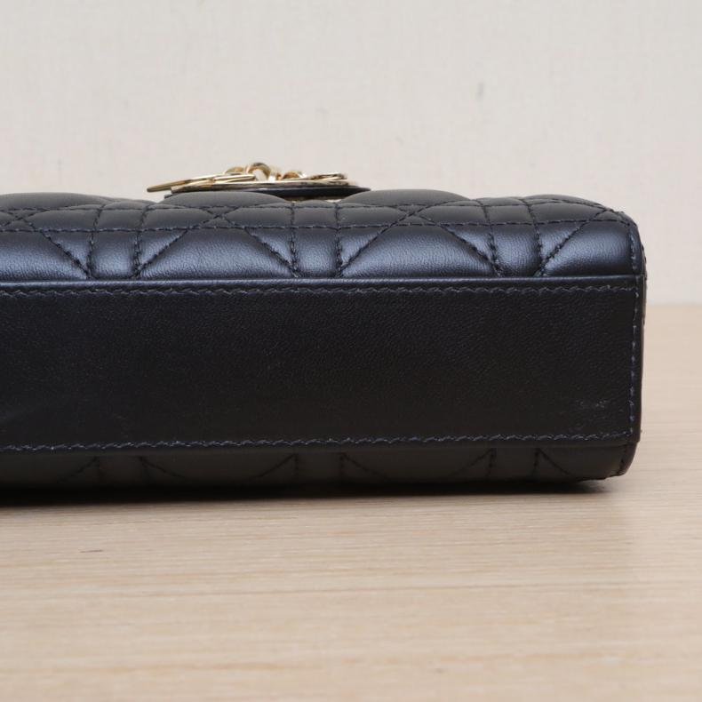 Lady D-Joy 橫版戴妃包 中號 26 黑色 皮革S 淺金扣 2022-4