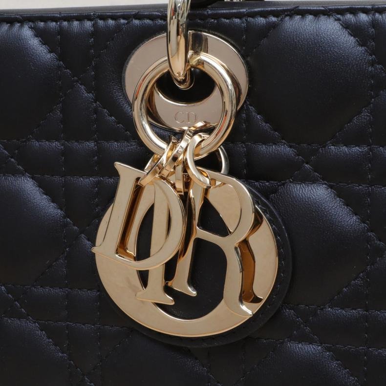 Lady D-Joy 橫版戴妃包 中號 26 黑色 皮革S 淺金扣 2022-5