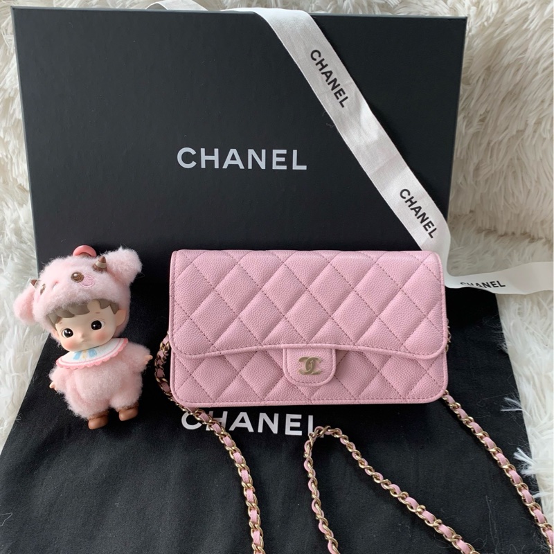 香奈兒 Chanel 24a 新款發財包 woc 手機包 粉色 荔枝牛皮-0