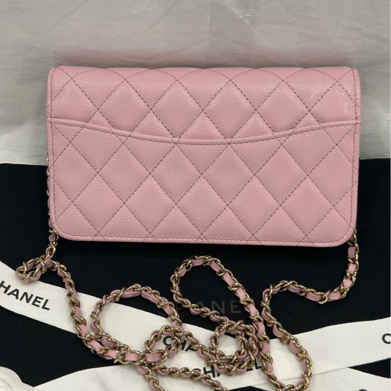 香奈兒 Chanel 24a 新款發財包 woc 手機包 粉色 荔枝牛皮-1