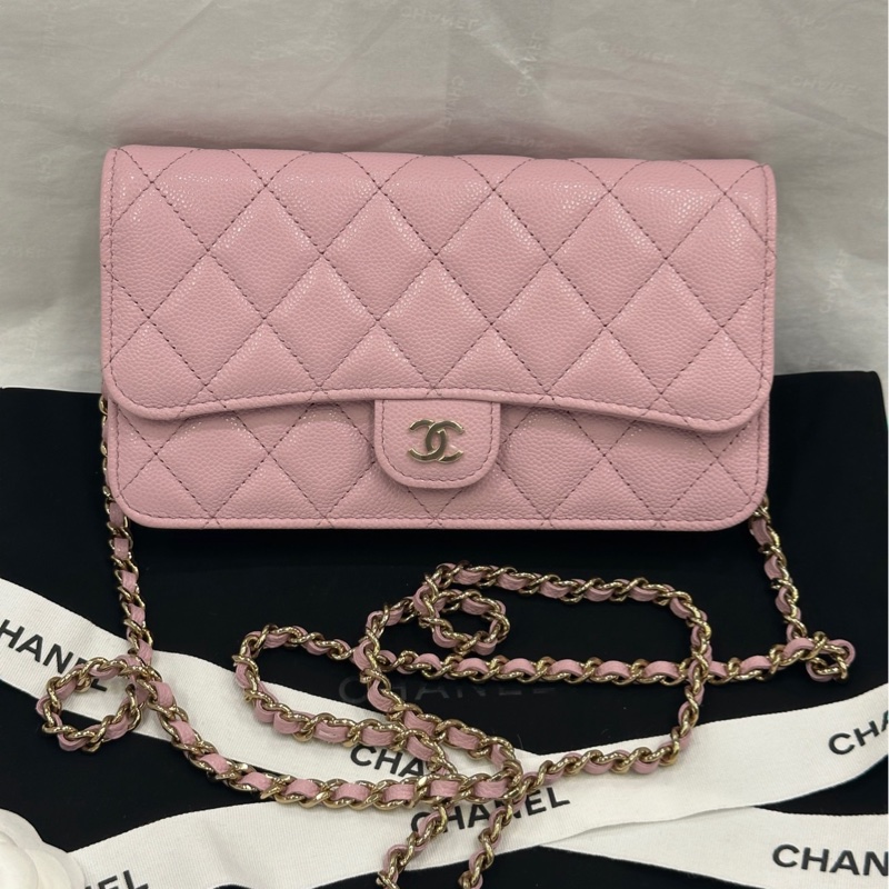 香奈兒 Chanel 24a 新款發財包 woc 手機包 粉色 荔枝牛皮-2