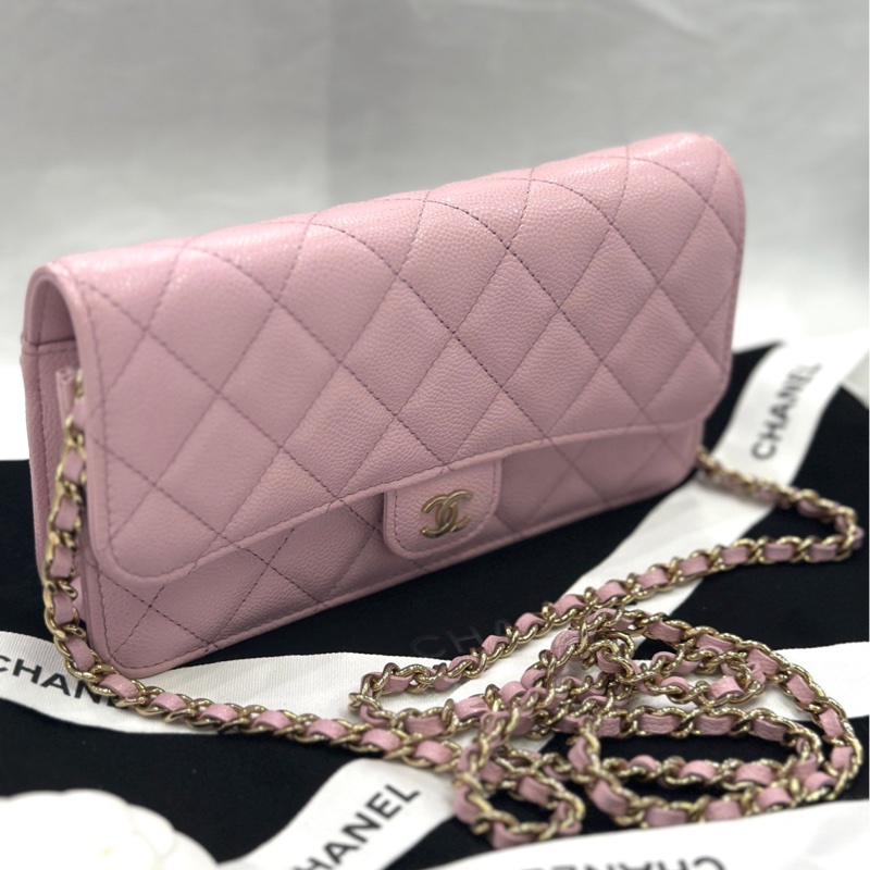 香奈兒 Chanel 24a 新款發財包 woc 手機包 粉色 荔枝牛皮-3