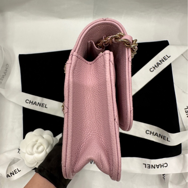 香奈兒 Chanel 24a 新款發財包 woc 手機包 粉色 荔枝牛皮-4
