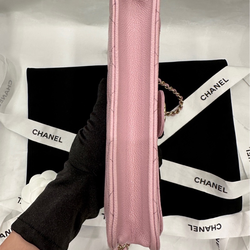 香奈兒 Chanel 24a 新款發財包 woc 手機包 粉色 荔枝牛皮-5