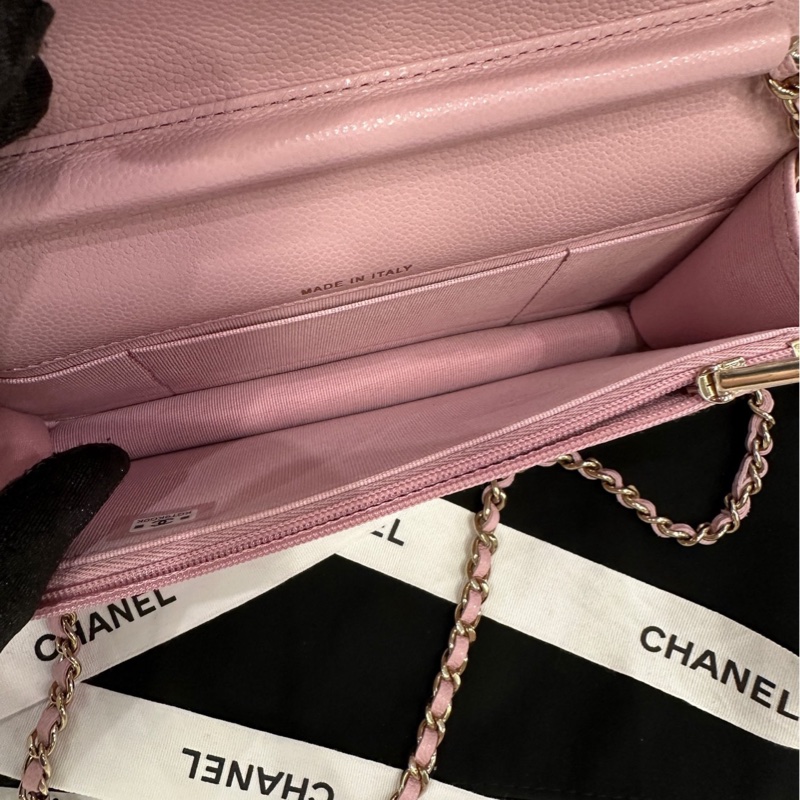 香奈兒 Chanel 24a 新款發財包 woc 手機包 粉色 荔枝牛皮-6