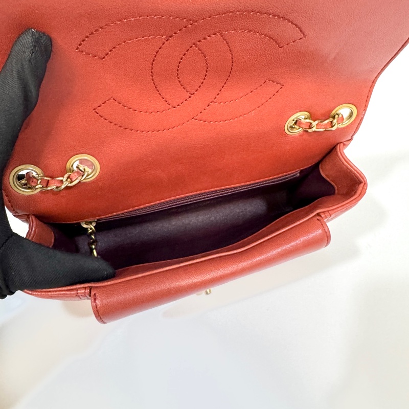 CHANEL磚紅色牛皮金釦Diana肩背包A92734-9